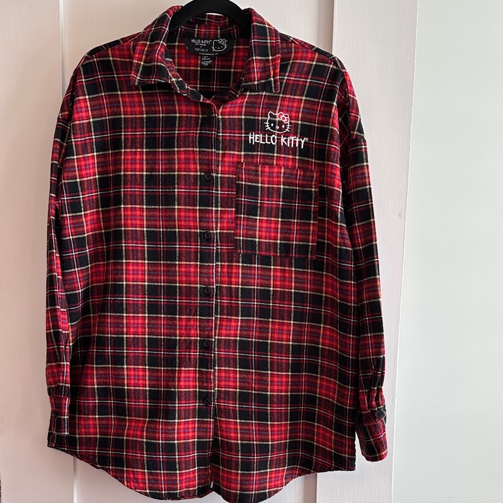 Forever 21 Hello Kitty Black and Red Plaid Shirt size M